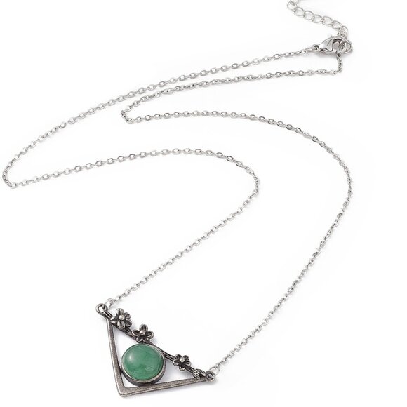 NWOT natural aventurine triangle Flower floral necklace Gemstone pendant - Picture 2 of 4